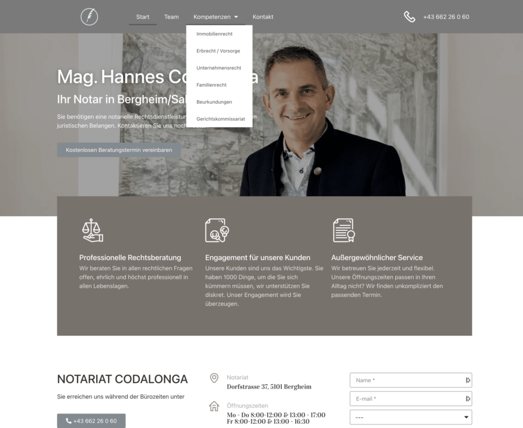 Startseite, Webseite - Notariat codalonga