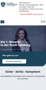 Webseite, mobil, Startseite - Notarin Steinwender
